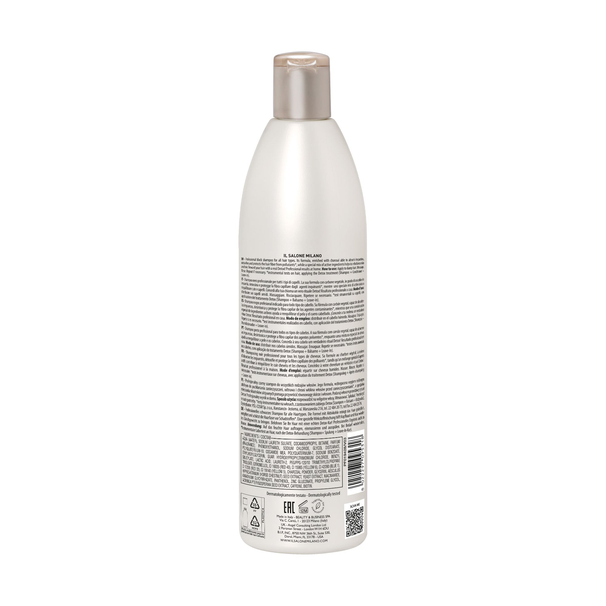 IL Salone Detox Shampoo with Vegetal Charcoal, Biotin & Caffeine for All Hair Types 500ml