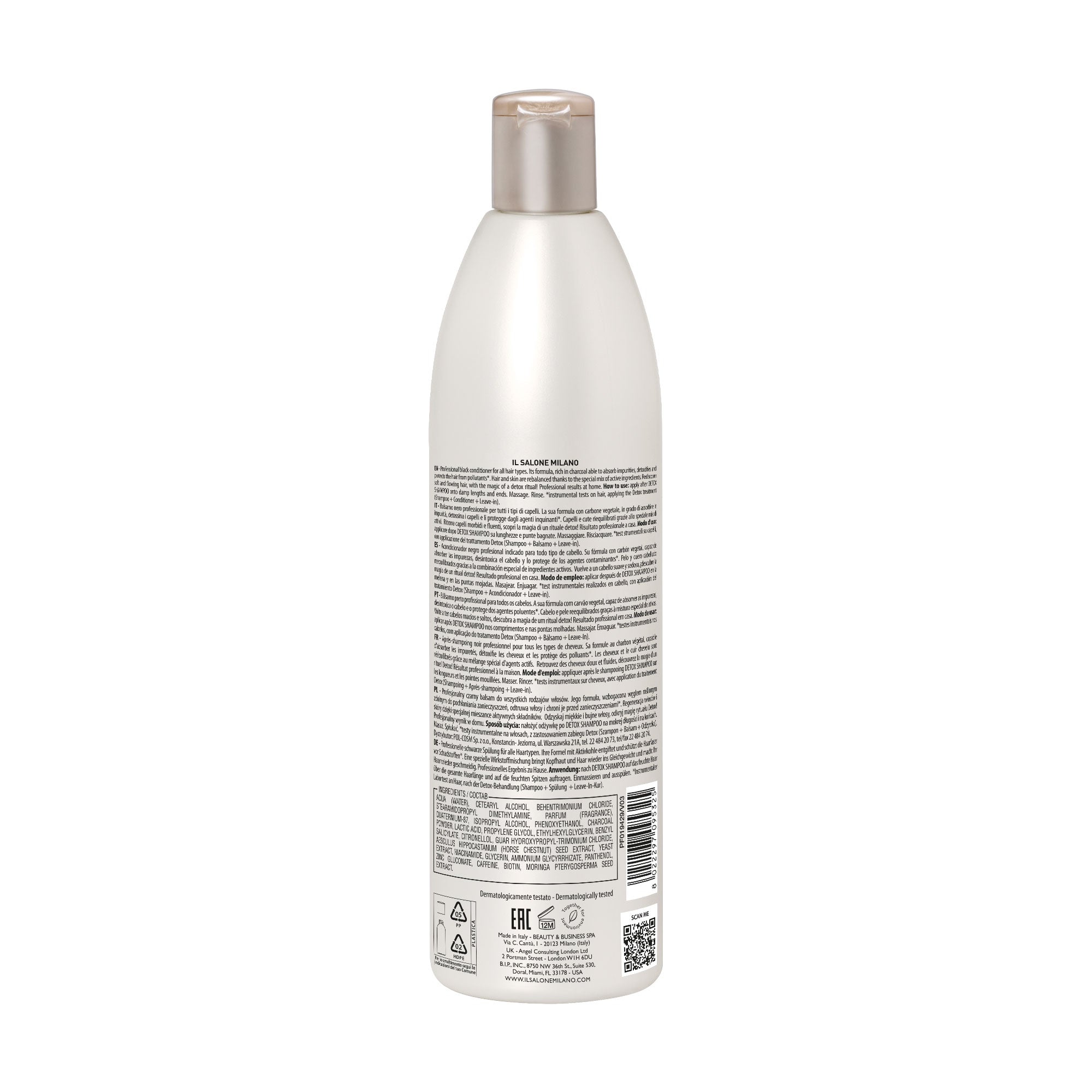 IL Salone Detox Conditioner with Vegetal Charcoal, Biotin & Caffeine for All Hair Types 500ml